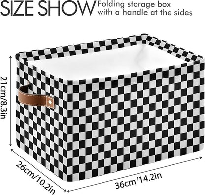 Black White Checkered Pattern Large Storage Basket Cube Storage Bin Canvas Fabric Organizer Handles Collapsible Decorative for Clothes Toys Bedroom