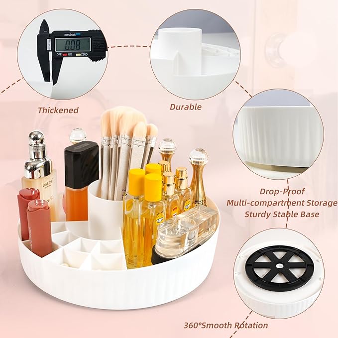 360° Rotating Makeup Perfume Organizer Cosmetic Storage for Skincare,Perfume,Lipstick & Makeup Brushes, Countertop Vanity Organizer (White)