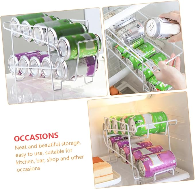 Zerodeko 1pc Iron Fridge Shelves Automatic Coverage Can Rack Fridge Organizing for Kitchen Pantry Storage