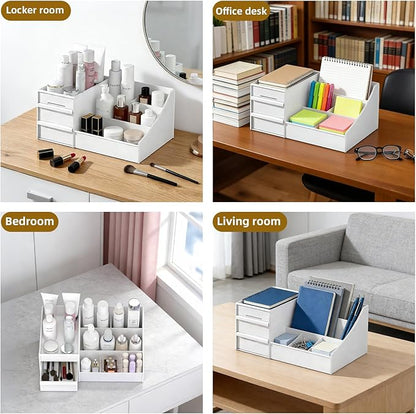 Men Cologne Organizer, Perfume Stand Tray, Countertop Organizer With Drawers for Cologne, Deodorant, Beard, Shaving Lotion, Perfume & Skincare - Perfect for Bathroom & Bedroom Storage (White)