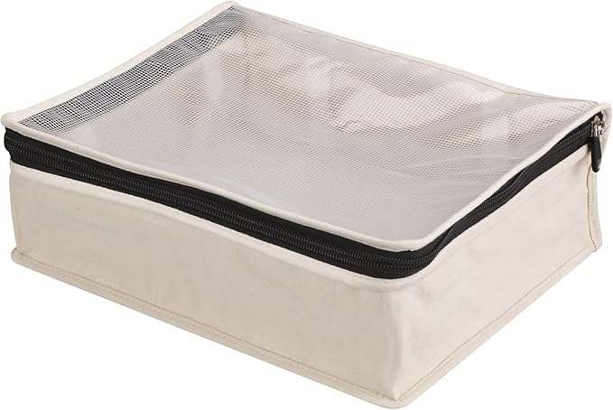 Household Essentials Canvas Sweater Storage Bags, 2-Pack, Breathable Cotton, Under-Bed Zippered Storage with Clear Top Window, Stackable, Cedar Insert Compatible (Not Included), Natural