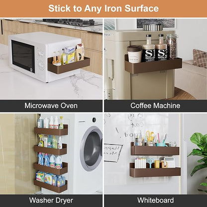 Mystozer Magnetic Spice Rack for Refrigerator, Kitchen Organizer and Storage Shelf, Brown(4 Pack)…
