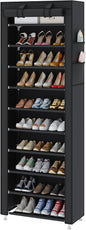 UDEAR 10-Tier Free Standing Shoe Rack Sturdy Shoe Rack Organizer for Closet Entryway Stackable Shoe Shelf with Dustproof Cover,Black