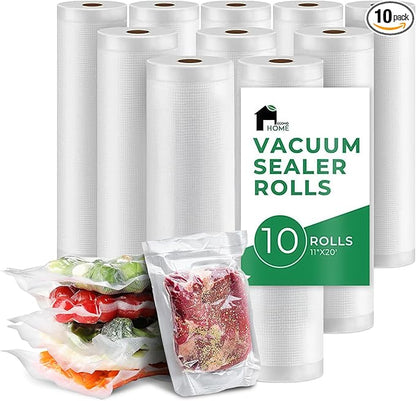 EconoHome 11"x20' Heavy Duty Vacuum Seal Bags for Food 10 Pack - Commercial-Grade, Airtight & Leakproof Plastic Vacuum Storage Bags for Sous Vide, Meal Preparation, Processing & Dry Aging Meat