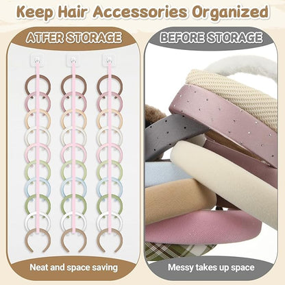 Norme 3 Pcs 3.3FT Extended Headband Holder Organizer Wall Hanging Hairband Storage for Women Hair Hoop Display Headband Hair Accessories Organizer for Bedroom, Dorm & Closet(Pink)