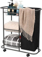 Rolling Laundry Cart with Wheels: 3-Tier Laundry Caddy Between Washer and Dryer - Heavy Duty Wrapping Paper Cart with 45L Bag for Narrow Space Laundry Room Bathroom Bedroom Black
