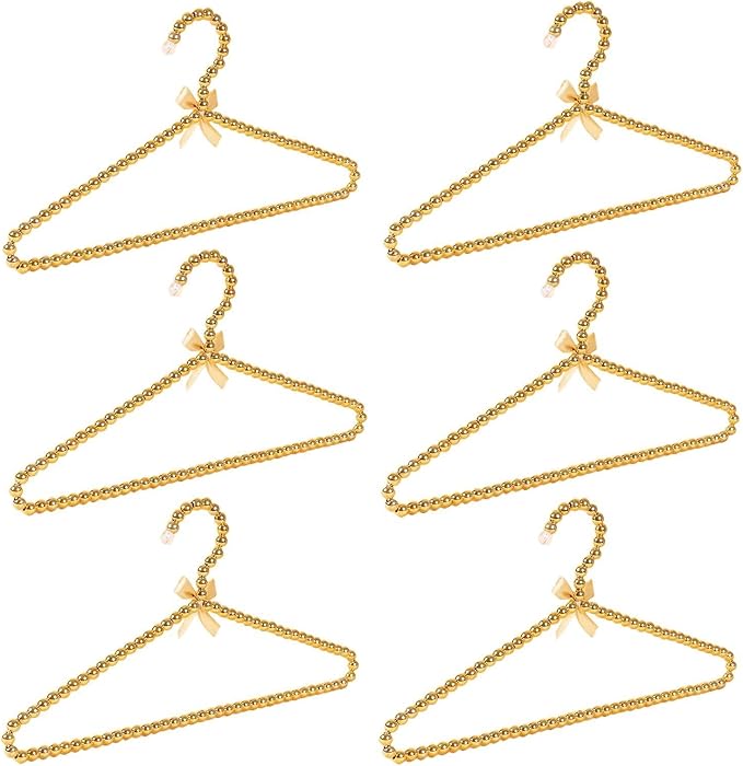 6-Piece Pearl Clothes Hanger Set Wedding Hanger Bridal Bridesmaid Hangers for Wedding Dress Standard Pearl Hangers (Gold, 6)