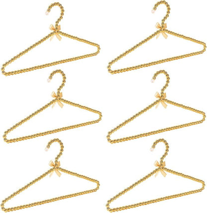 6-Piece Pearl Clothes Hanger Set Wedding Hanger Bridal Bridesmaid Hangers for Wedding Dress Standard Pearl Hangers (Gold, 6)