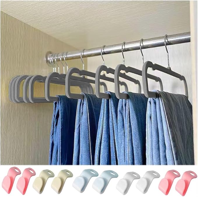 Velvet Hangers Non Slip - Thin Space Saving Clothes Hanger - 20 Pack Pants Hangers for Closet - Strong Durable Jean Perchas with 360 Degree Rotatable Silver Hook for Tank Top (Grey)