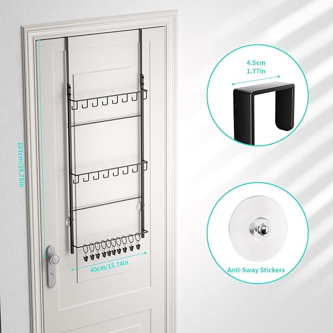 HapiRm Over Door Hat Rack - 3 Tier Wall Mounted Hat Organizer with 16 Hooks and 10 Movable Clips, Baseball Cap Organizer Storage Holds up to 26 Caps for Door, Bedroom, Closet USPTO Patented