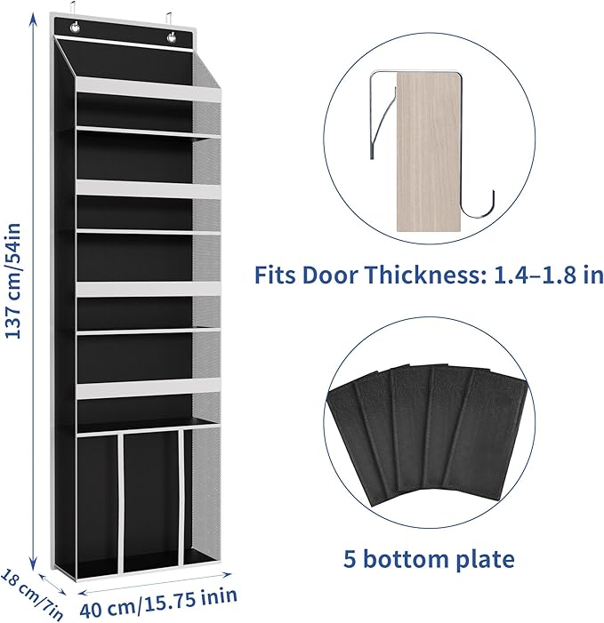 KYEVIS Over The Door Hat Organizer for Baseball Caps - Holds up 60 Hat Rack with Extra Large Row for Cowboy, Hat Storage for Closet, Bedroom, Cabinet, Space Saving Hanging Holder, Scarves, Accessories