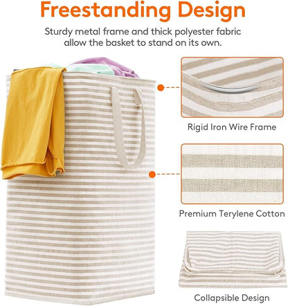 Lifewit 3 Pack Laundry Basket 80L Each, Collapsible Clothes Hamper with Reinforced Handles, Freestanding Waterproof Design for Bedroom and Laundry Room, Beige 240L Total