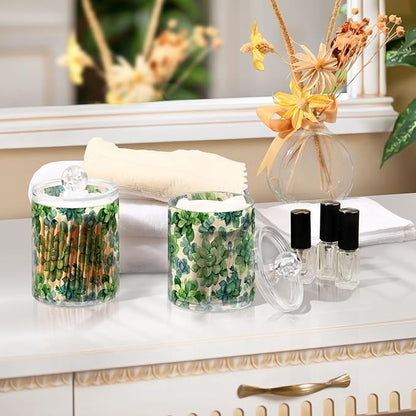 ALAZA 4pcs Flowers Boho Green Qtip Holder Dispenser 14 oz Bathroom Storage Clear Apothecary Jars Containers Cotton Ball,Cotton Rounds,Floss Picks, Hair Clips, Food
