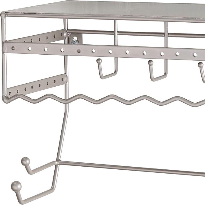 Simplify Wall Mounted Jewelry Organizer | Dimensions: 14.6"x 3.9"x 7.5" | 1 Tier | Home Organization | Great for Bracelets | Necklaces | Earrings | Satin Finish | Mirror Base Shelf