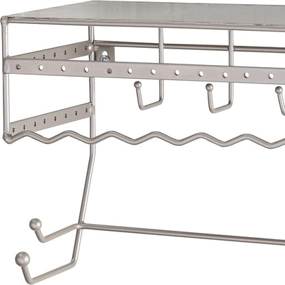Simplify Wall Mounted Jewelry Organizer | Dimensions: 14.6"x 3.9"x 7.5" | 1 Tier | Home Organization | Great for Bracelets | Necklaces | Earrings | Satin Finish | Mirror Base Shelf