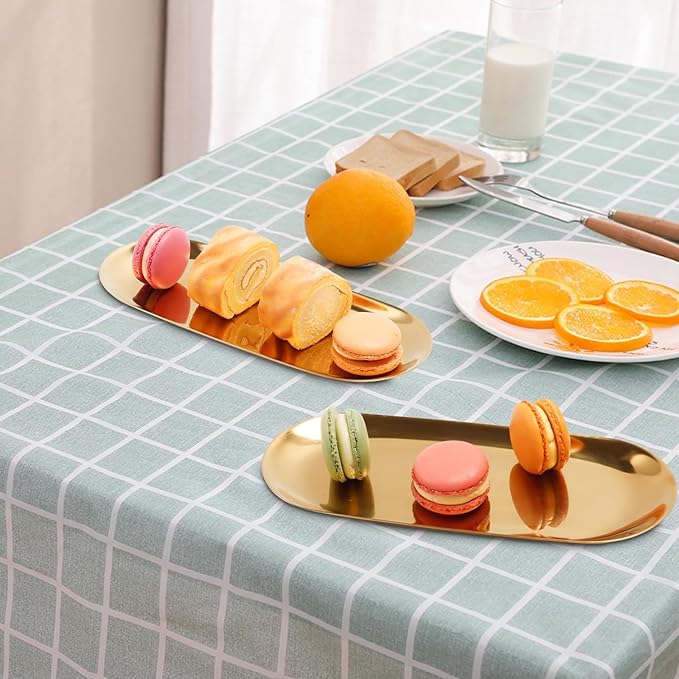 Stainless Steel Towel/ Dish Plate, Tea/ Fruit Storage Trays Cosmetics Jewelry Organizer, Gold, Oval