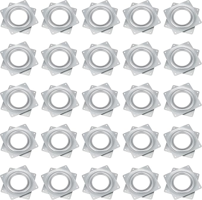 25 Pack 4 Inch Lazy Susan Hardware Kit, Zinc-Plated Swivel Plate, Square Rotating Bearing Turntable for Serving Trays, Kitchen Storage Racks, Craft Project
