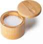 Husfunov Bamboo Salt Cellar, Salt Box with Magnetic Swivel Lid, Spice Box with Spoon, Round Salt Container for Storing Salt Pepper Sugar Herbs,6 Ounce Capacity