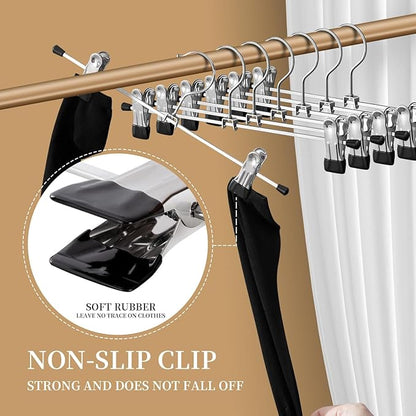 Pants Hangers with Clips 12 Pack Adjustable Skirt Hangers for Women Non-Slip Shorts Trousers Hanger for Jeans Clothes Hanger for Pants Heavy Duty Space Saving,Black 12Inch
