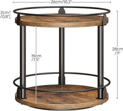 YATINEY Lazy Susan Organizer, Rotating Spice Rack, 2 Tier Spice Turntable Organizer, Industrial Turntable Spice Holder, for Kitchen Countertop and Cabinet, Compact and Versatile, Rustic Brown SR22BR