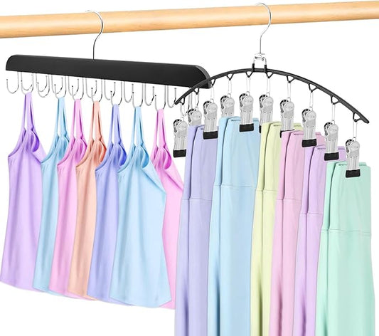 2 Pack Legging Organizer and Bra Hanger,2 in 1 Space Saving Hangers Max 30 Leggings & Bras Capacity for Closet Organizers and Storage,Metal Yoga Pant Hangers and Foldable Wood Tank Top Hanger