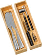 Kitchen Drawer Organizer Bins, Stackable Bamboo Deep Drawer Organizer for Silverware, Utensils, Cutlery, Flatware, Junk Drawer, Dresser, Bathroom, 12" x 3" x 2.5" (Set of 2)