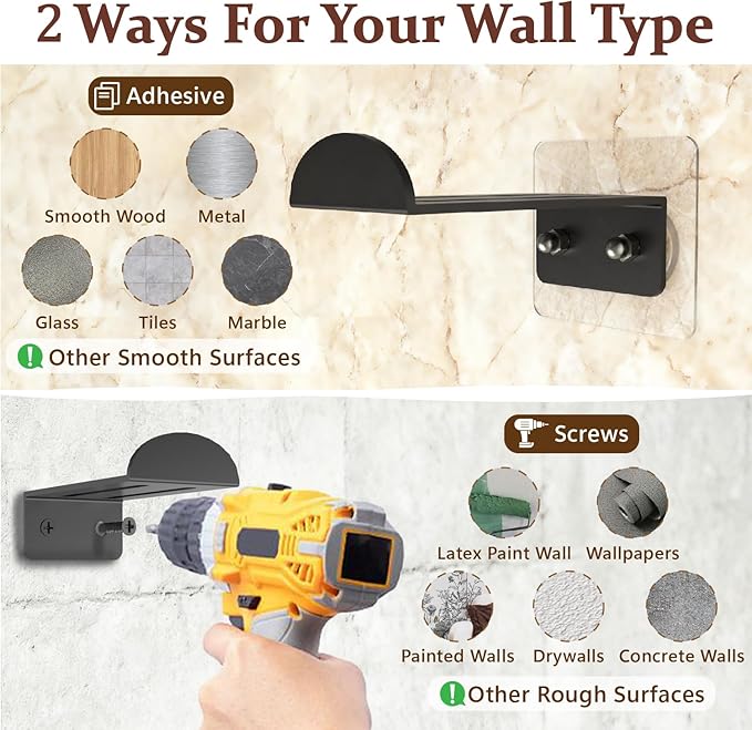 NANATI 3.15 inches Metal Hat Hooks for Wall, 6 Packs Cowboy Hat Holder, Hat Rack for Storage, Hat Organizer for Baseball Caps, Strong Adhesive Cap Holder, Cowboy Hat Hanger for Western Room Decor