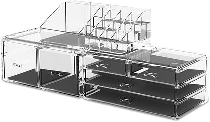 READAEER Makeup Organizer 3 Pieces Cosmetic Storage Case with 6 Drawers (Clear)