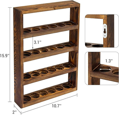 MyGift Vintage Dark Brown Solid Wood Wall-Mounted Essential Oil Holder Rack – 24-Bottle Storage Display Shelf