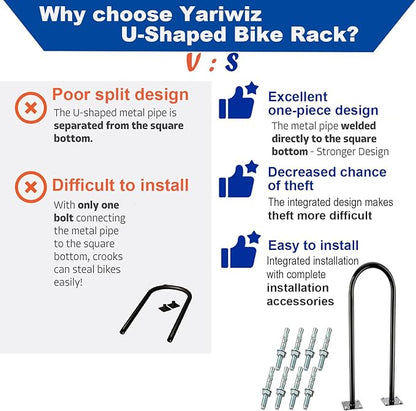 (1 Loop -2 Bike Capacity) Yariwiz Ground Bike Rack U Shaped Flange Mount Commercial Bike Rack for Outdoor, Stores, Parks and Schools, Steel Construction, Black Powder Coat Finish