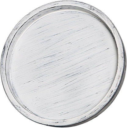 14Inch Rustic Round Wood Lazy Susan Distressed Tray-Distressed Farmhouse Turntable Tray, Cabinet Organizer, and Dining Table (White)