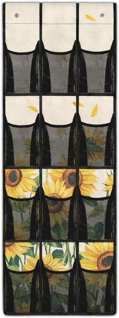 Sunflower Behind Door Shoes Hang Holder Rack,Storage for Small Spaces,Shoes Hanger Storage Organizer Bag for Bedroom Unique Print
