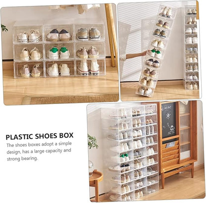 Healifty 6Pcs Transparent Shoe Storage Boxes Drawer Type Stackable Organizer Containers for Dustproof Moisture Resistant Sneakers and Shoes Plastic with Design for Easy Viewing