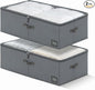 10-Inch Under Bed Storage Containers (2-Pack) | Sturdy Sidewalls | Clear Cover & Label Holder | Foldable Fabric Closet Bin Organizer | Stores Clothing/Blankets/Sweaters/Sheets