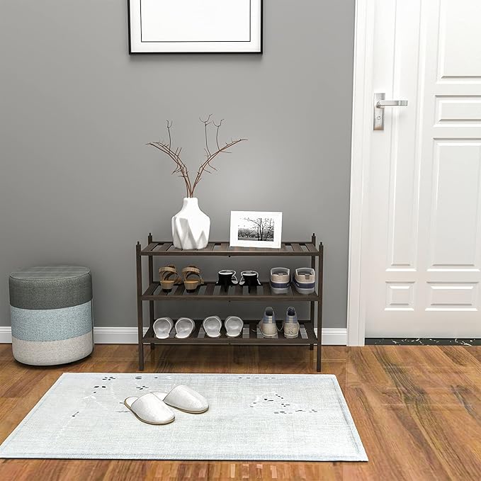 Dranixly Shoe Rack, 3-Tier Bamboo Stackable Shelf Storage Organizer, Stand for Closet, Entryway, Hallway, Bathroom and Living Room（Mocha）
