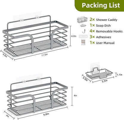 Yougai Shower Caddy, Shower Organizer with Soap Holder and Hooks, Rustproof Shower Shelves, No Drilling Bathroom Organizers and Storage, Wall-Mounted Kitchen & Home Decor (Dark Gray)