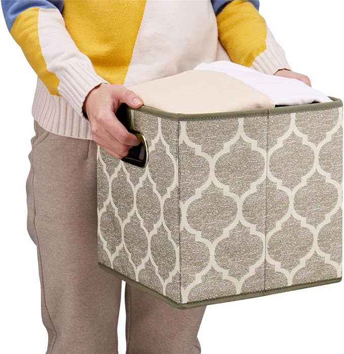 Decorative Storage Cubes 10.5 x10.5 x 11 Inch Brown Cuibcle Baskets LatticePattern Cloth Storage Cubes Bins Foldable Fabric Storage Boxes Inserts Cube Drawers for Organizer Closet,QY-SC08-6