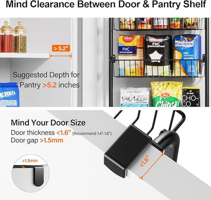 Delamu Over the Door Pantry Organizer, 6-Tier Metal Pantry Door Organization and Storage, Hanging Kitchen Basket Spice Rack Seasoning Shelves, Cabinet Door Organizer for Easy Install,D5xW18xH50inch
