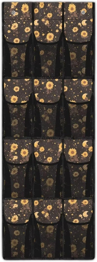 Sunflowers Behind Door Shoes Hang Holder Rack,Storage for Small Spaces,Shoes Hanger Storage Organizer Bag for Bedroom Unique Print
