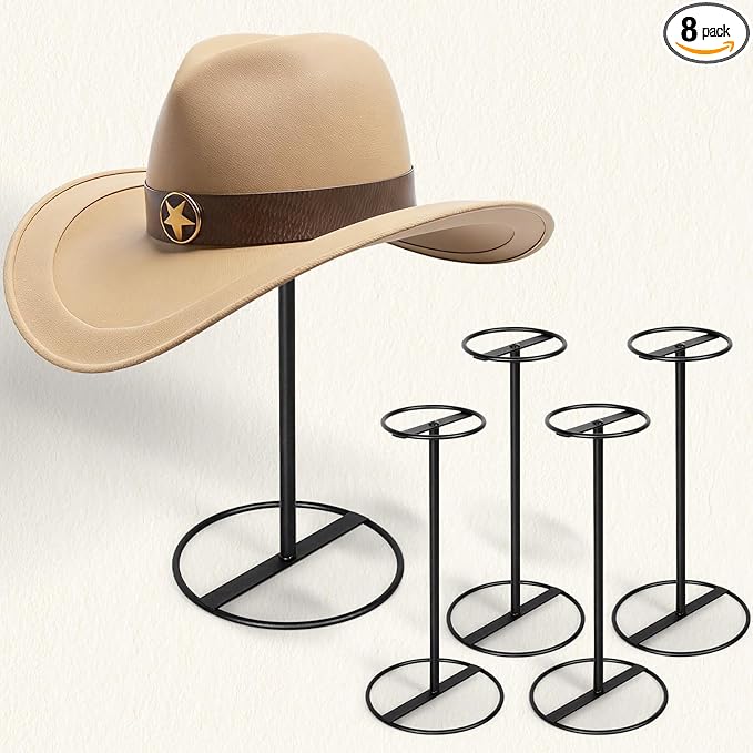 SEKSON Cowboy Hat Stand, Tabletop Hat Display Rack, Metal Iron Hat Holder Stand for Caps, Wigs, Helmets (8 Pack)