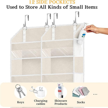 Ofiray-home Over the Door Organizer 6 Tiers, Extra Large Behind Door Storage of 12 Compartments,80 lbs Weight Capacity Hanging Storage Organizer with Clear Window Kids Toys, Shoes, Diapers,Beige