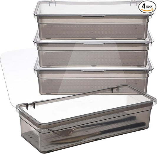 4PCS Flatware Tray with Lid and Drainer, Tableware Utensil and Cutlery Drawer Organizer with Lid Covered Silverware Tray to Keeps Your Cutlery Organized and Protected