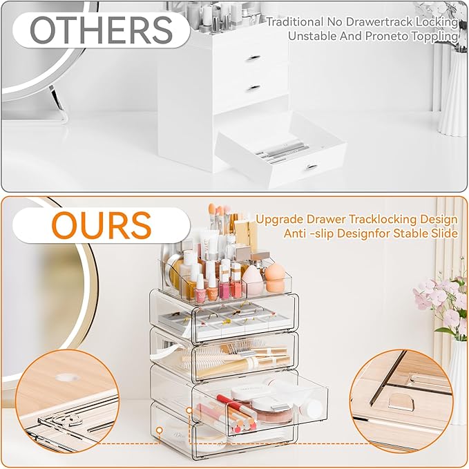 Yieach Clear Acrylic Makeup Organizers Countertop for Dresser,Desk,Bathroom Vanity,4 Tier Stackable Make up Holders and Makeup Cabinet,Tiered Cosmetic Storage and Make up Containers for Palette,Brush