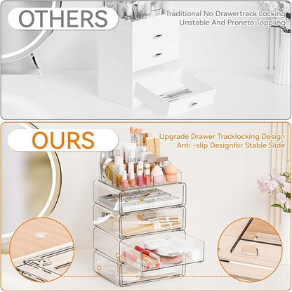Yieach Clear Acrylic Makeup Organizers Countertop for Dresser,Desk,Bathroom Vanity,4 Tier Stackable Make up Holders and Makeup Cabinet,Tiered Cosmetic Storage and Make up Containers for Palette,Brush