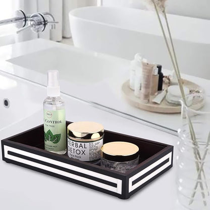 Handicrafts Home Black & White Bathroon Tray, Resin Inlay, Concentric Decorative Vanity Tray for Perfume & Cosmetics, Guest Towel Holder, Serving Tray for Bathroom & Kitchen Counter Organizer- 10x6