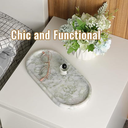 Koville African Natural Marble Tray, 12"x6" Vanity Decorative Tray for Countertop Organizer, Catchall Tray for Perfume, Candles, Jewelry Dish