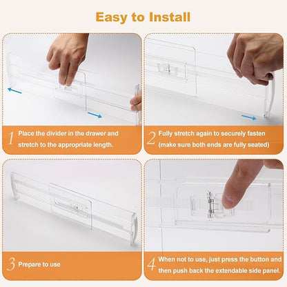 4 Pack Drawer Dividers for Clothes, 4" High 10.6"-16.9" Drawer Divider Adjustable Expandable Dresser Drawer Organizer, Clear Dresser Separators for Clothes, Underwear, Baby Clothes,Cosmetic,Toiletries