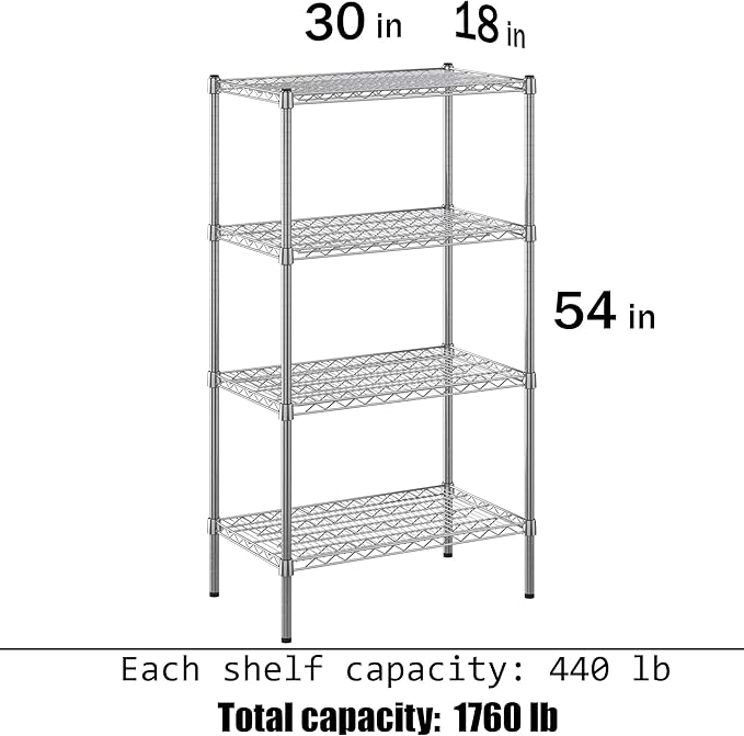 18" Deep x 30" Wide x 54" Height Wire Shelving Kit | 4-Tier | NSF Commercial Storage Rack Unit
