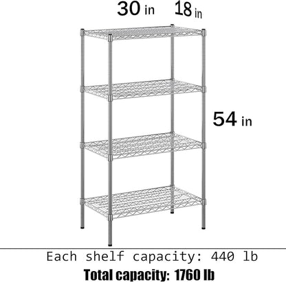 18" Deep x 30" Wide x 54" Height Wire Shelving Kit | 4-Tier | NSF Commercial Storage Rack Unit
