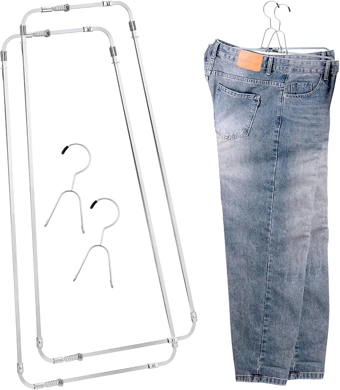Colingmill 2 Sets Pants Stretcher Wrinkle Free Pants Hangers Hang to Dry Stretchers for Creased Wrinkle Free Slacks Without Ironing (Silvery)